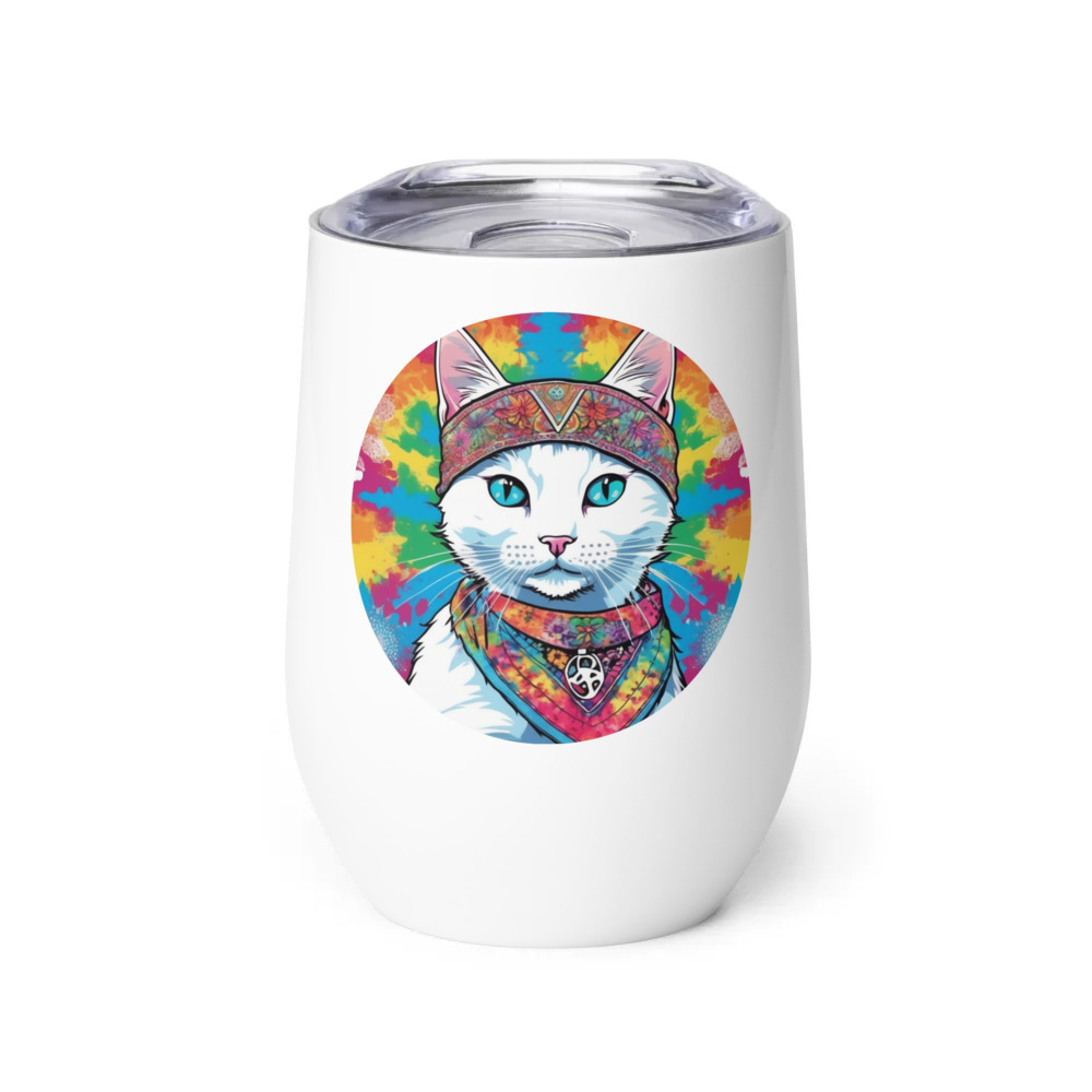 PugMug Custom White Companion Cat Wine Tumbler