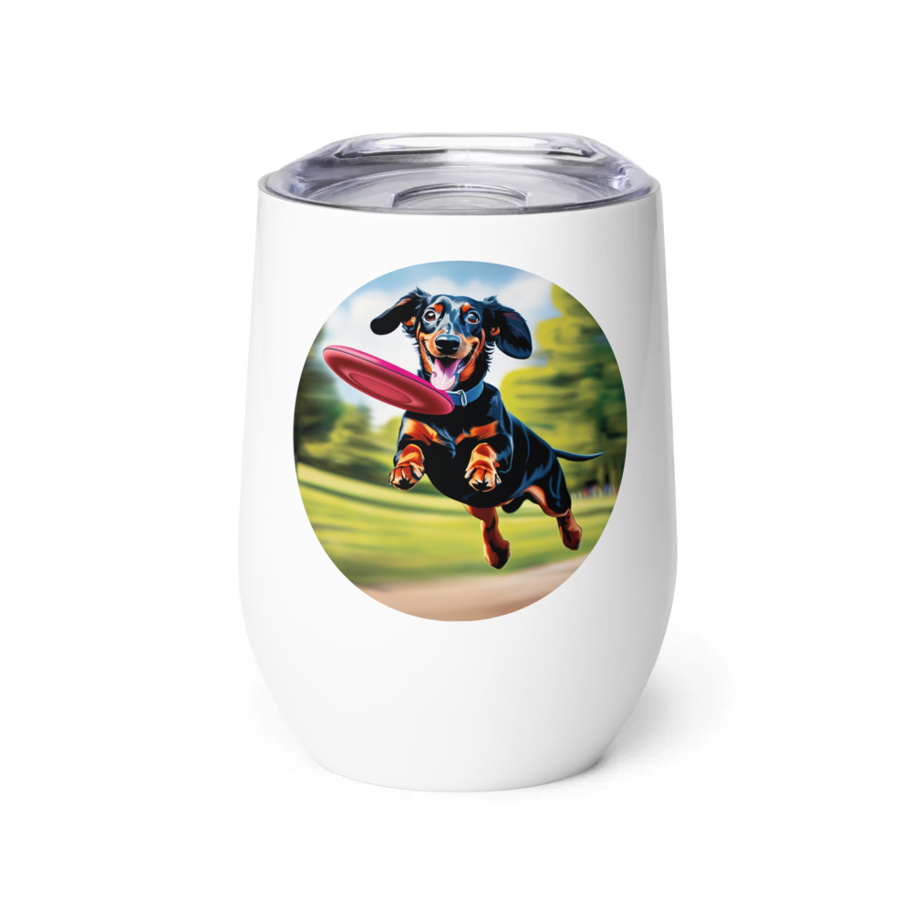 PugMug Custom Black Dachshund Wine Tumbler