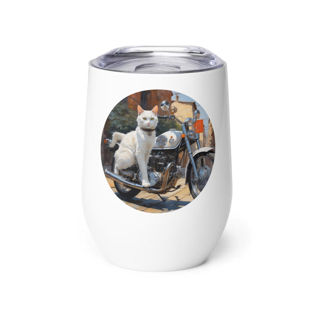 PugMug Custom White Companion Cat Wine Tumbler