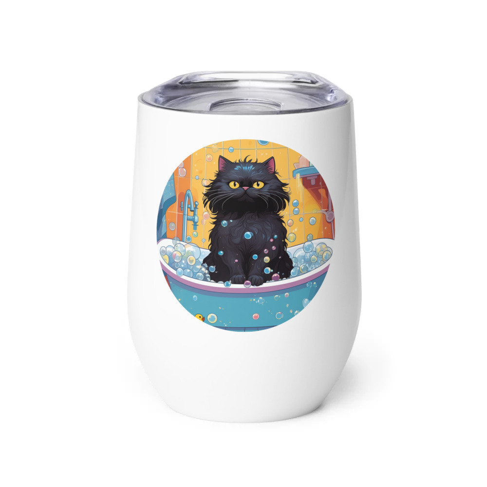 PugMug Custom Black Persian Cat Wine Tumbler