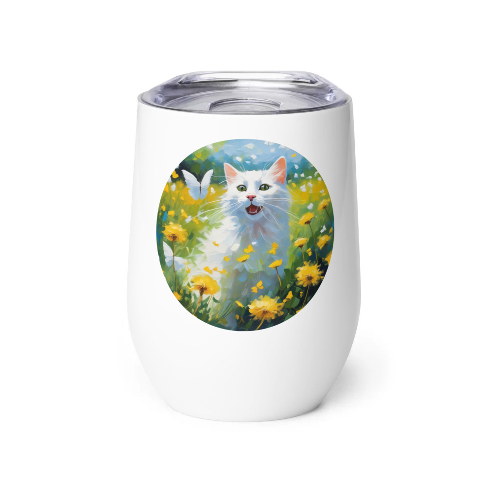 PugMug Custom White Companion Cat Wine Tumbler