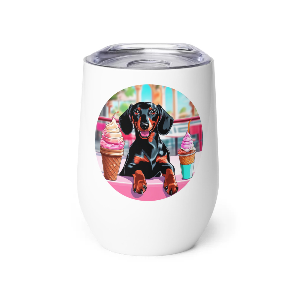 PugMug Custom Black Dachshund Wine Tumbler