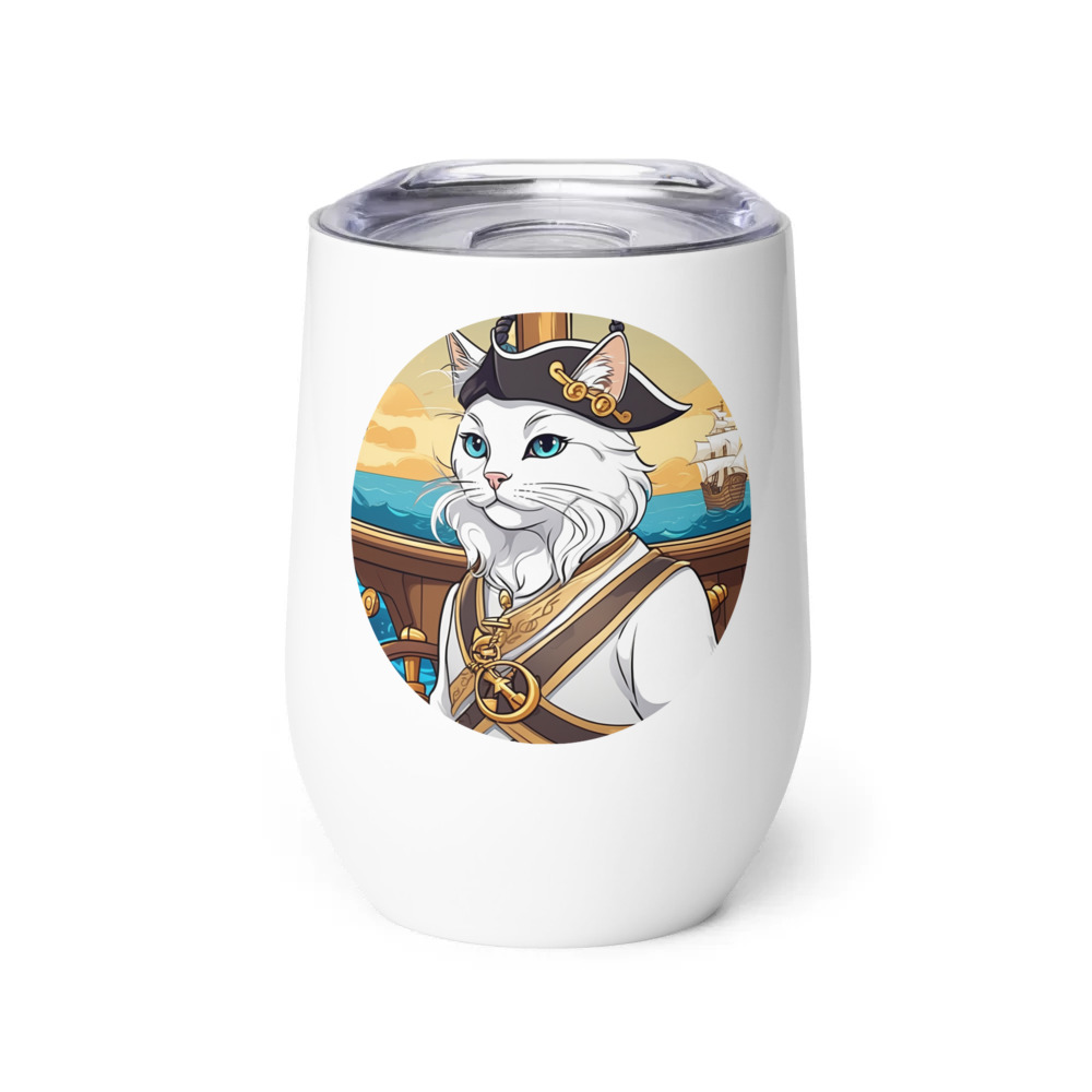 PugMug Custom White Companion Cat Wine Tumbler