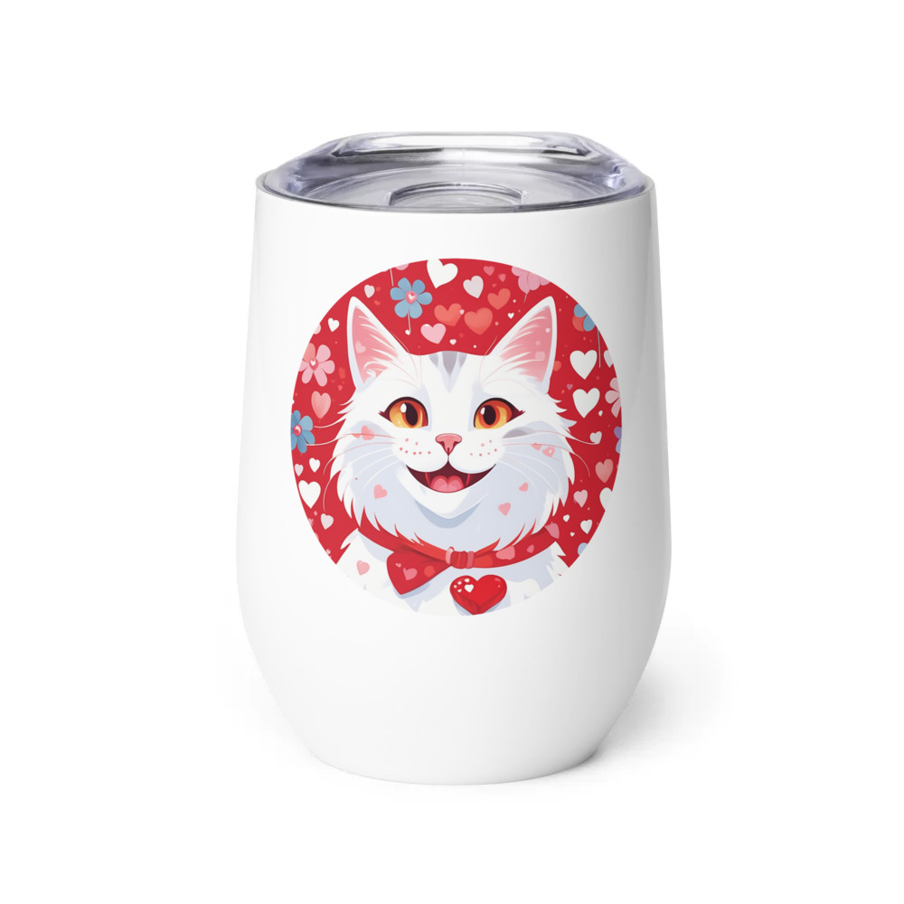 PugMug Custom White Companion Cat Wine Tumbler