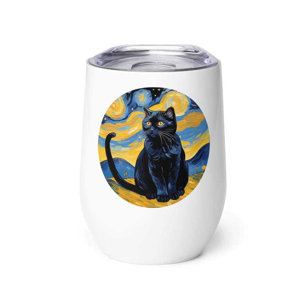 PugMug Custom Black Scottish Fold Cat Wine Tumbler