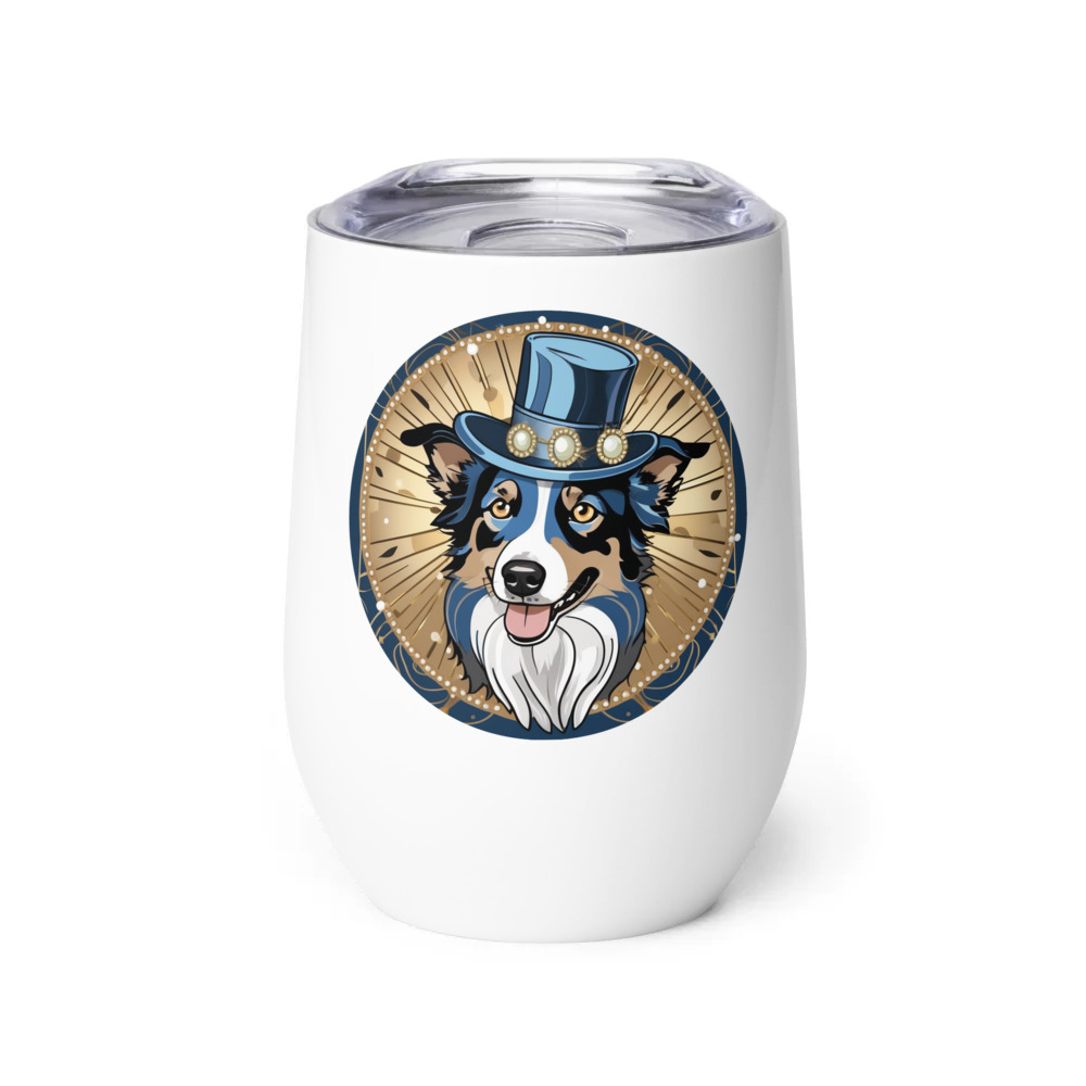 PugMug Custom Blue Merle Border Collie Wine Tumbler