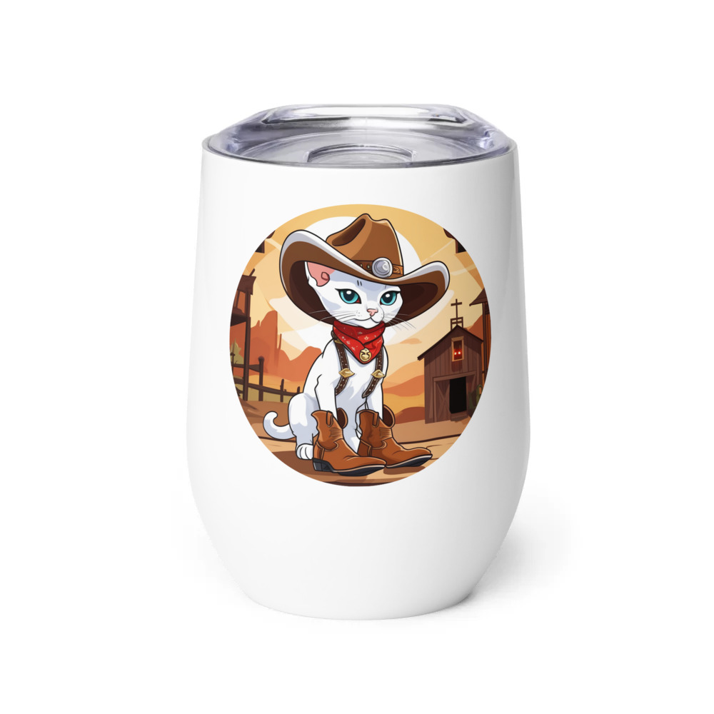 PugMug Custom White Devon Rex Cat Wine Tumbler