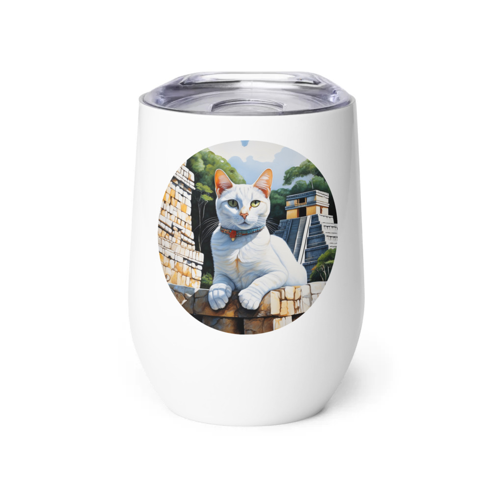 PugMug Custom White Companion Cat Wine Tumbler