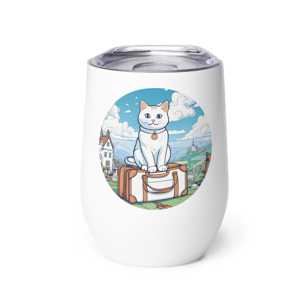 PugMug Custom White Companion Cat Wine Tumbler