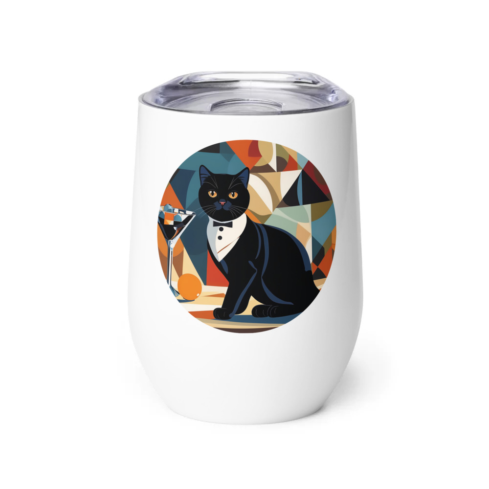 PugMug Custom Black Scottish Fold Cat Wine Tumbler