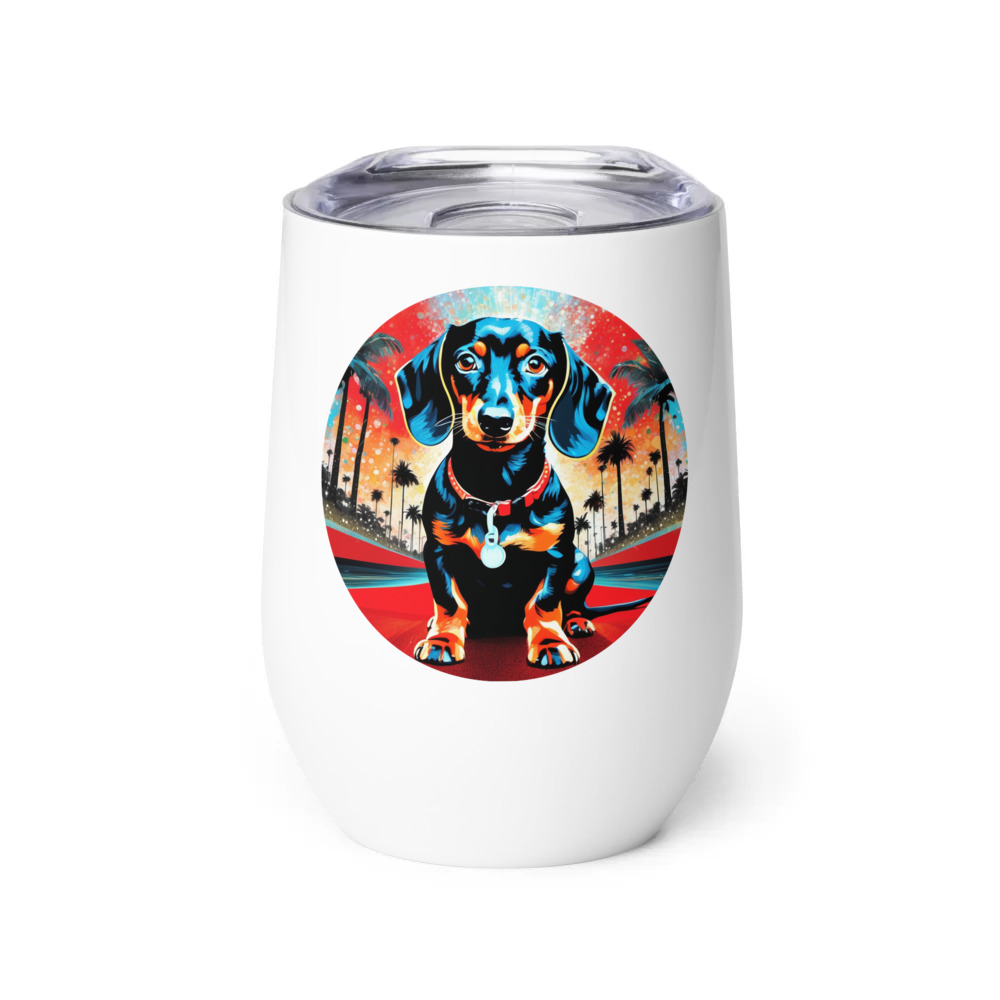 PugMug Custom Black Dachshund Wine Tumbler