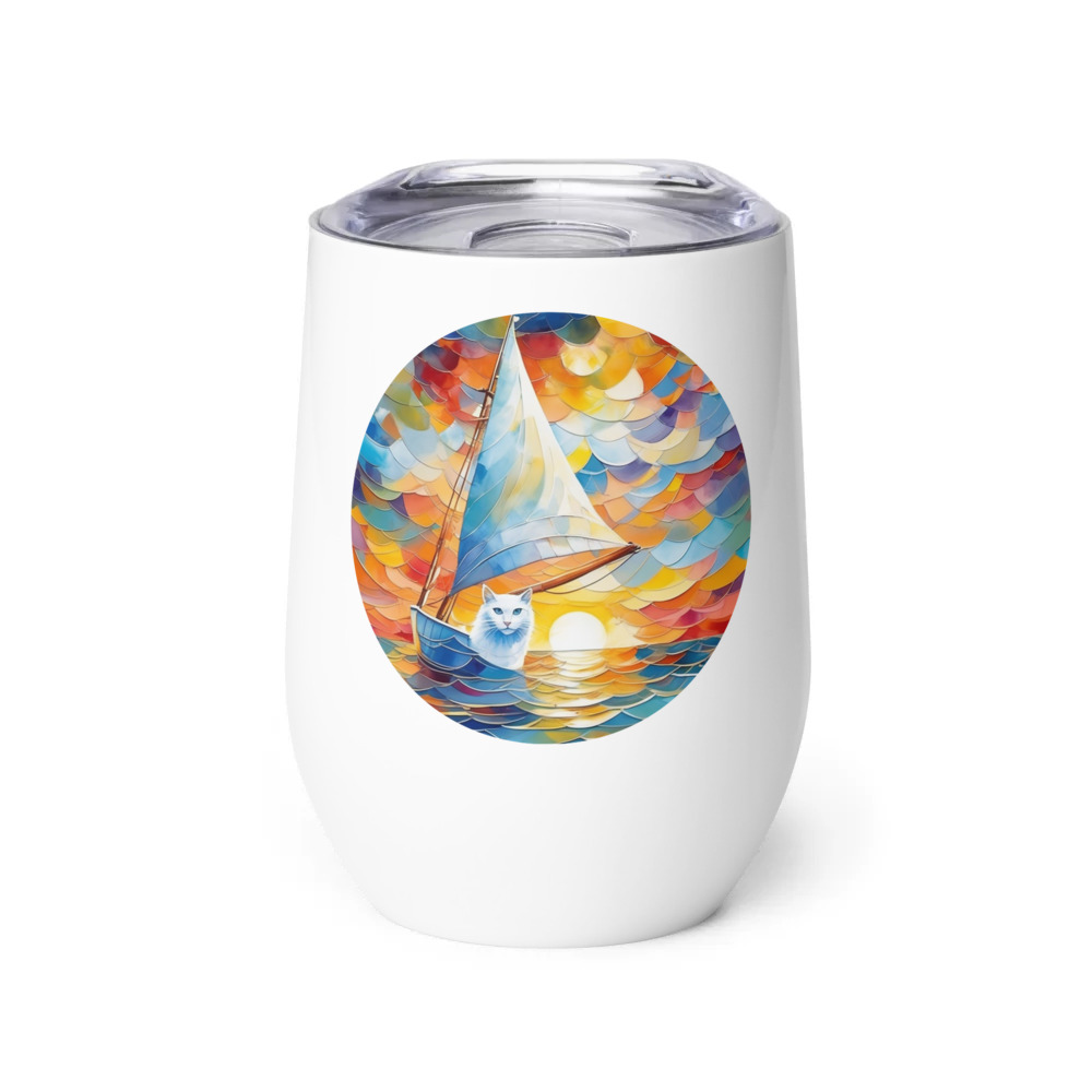 PugMug Custom White Companion Cat Wine Tumbler