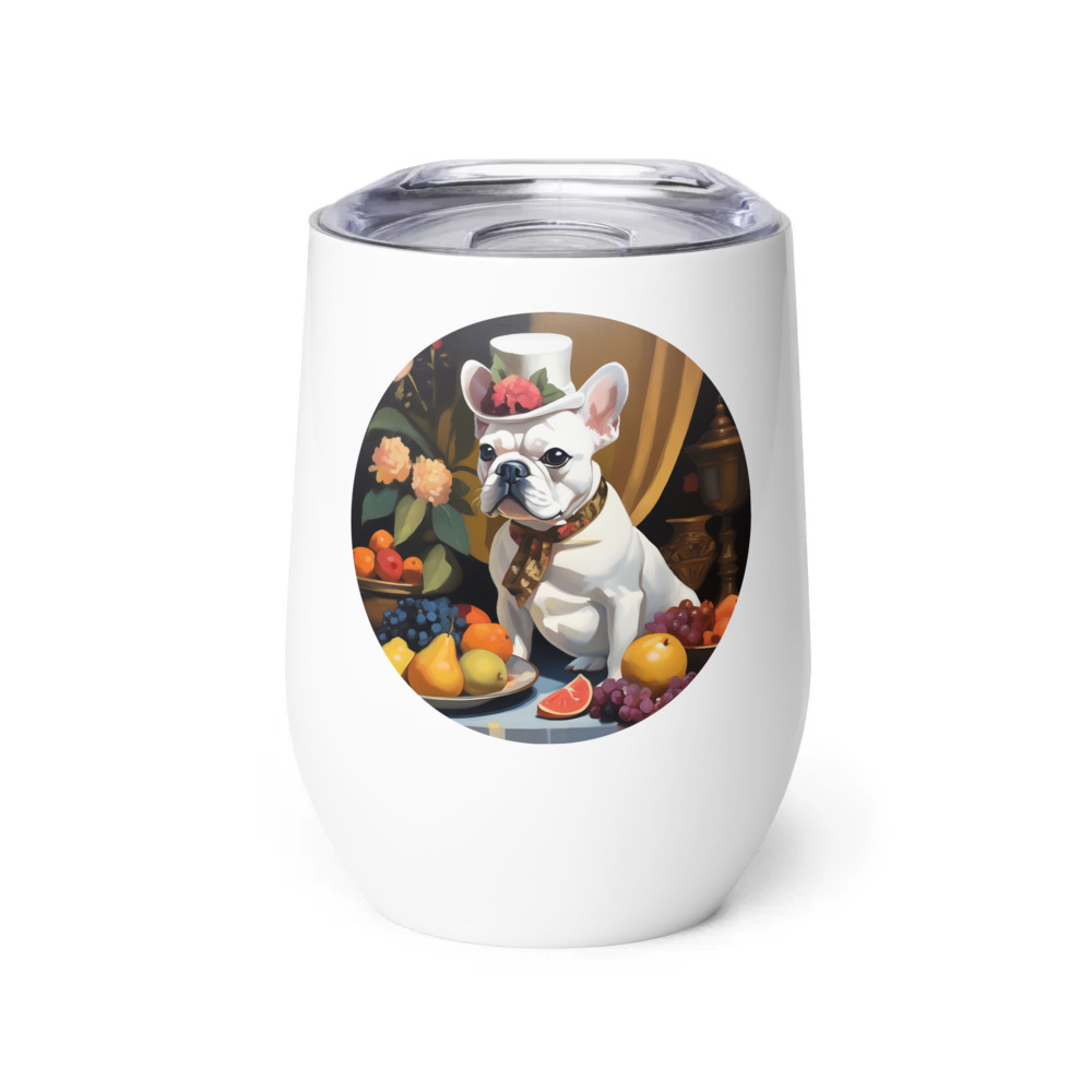 PugMug Custom White French Bulldog Wine Tumbler
