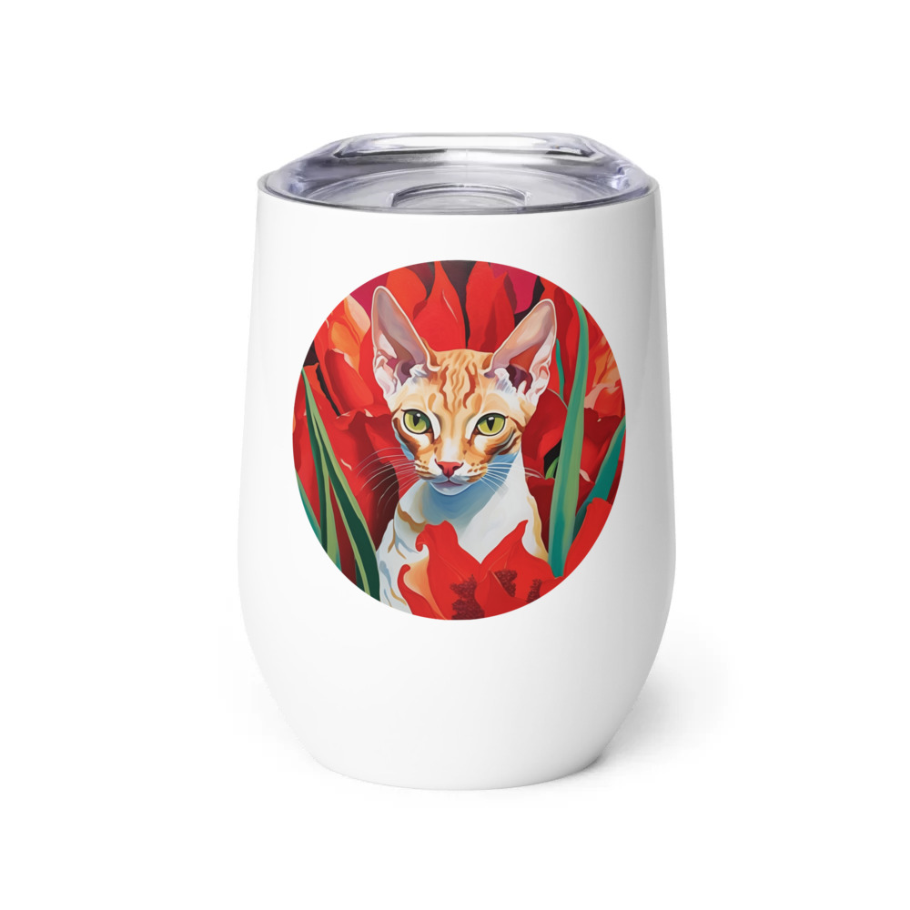 PugMug Custom Tabby Devon Rex Cat Wine Tumbler
