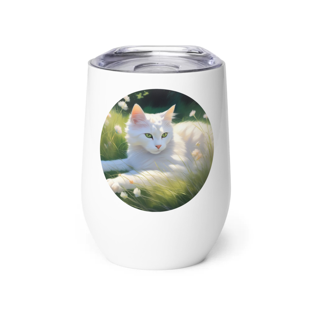 PugMug Custom White Companion Cat Wine Tumbler