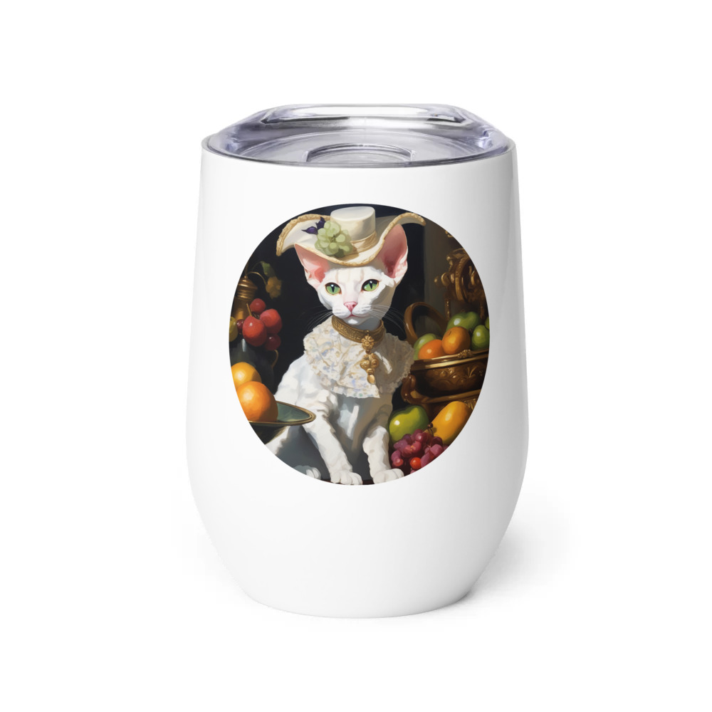 PugMug Custom White Devon Rex Cat Wine Tumbler