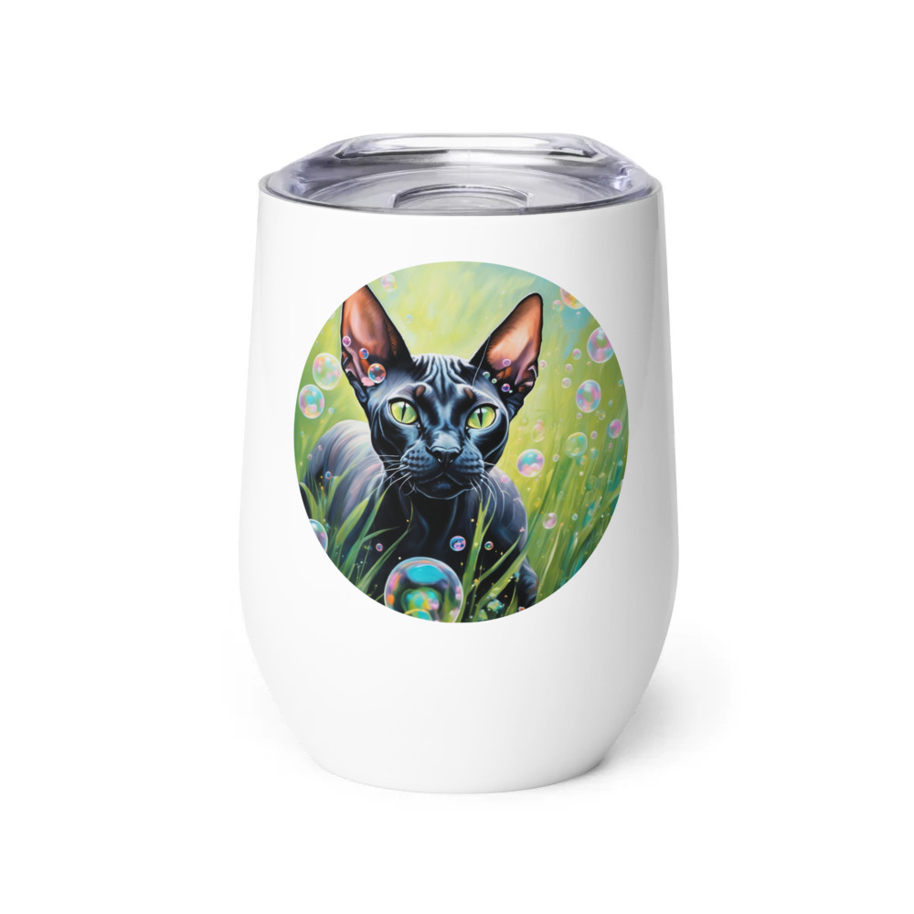 PugMug Custom Black Sphynx Cat Wine Tumbler