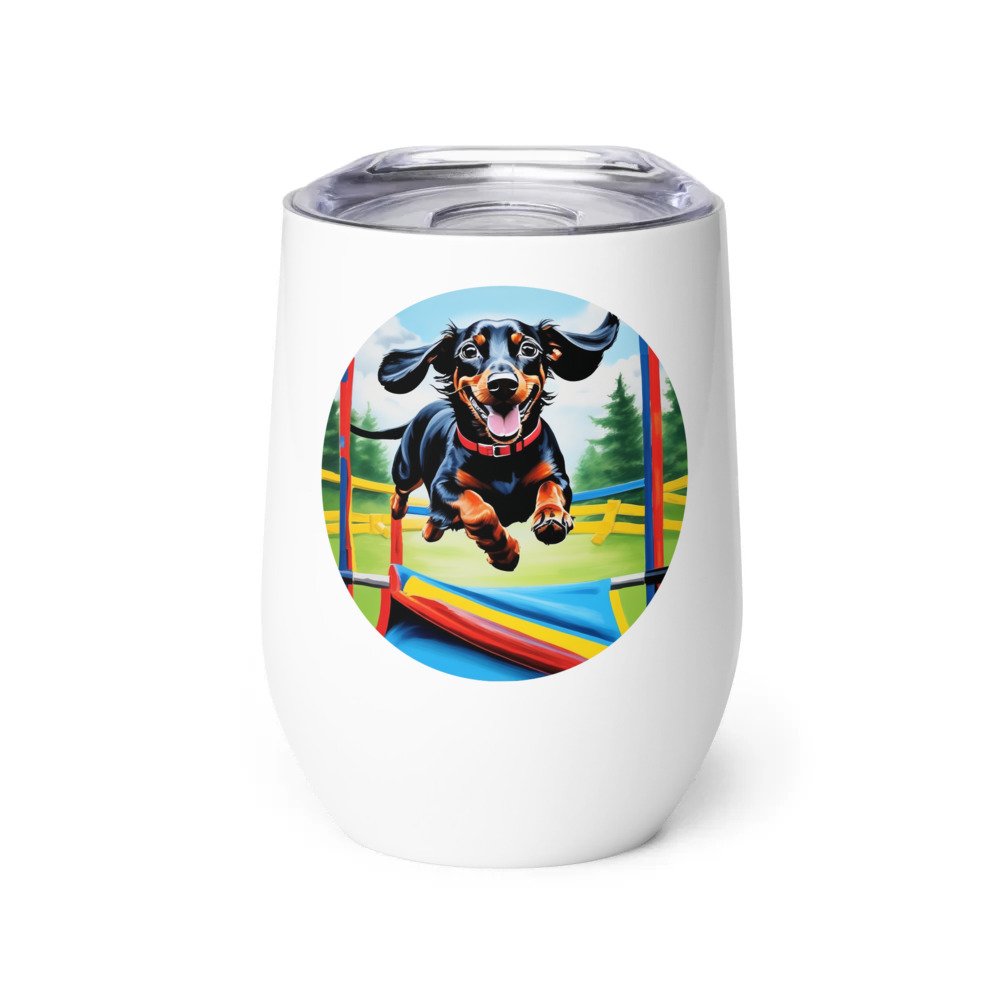 PugMug Custom Black Dachshund Wine Tumbler