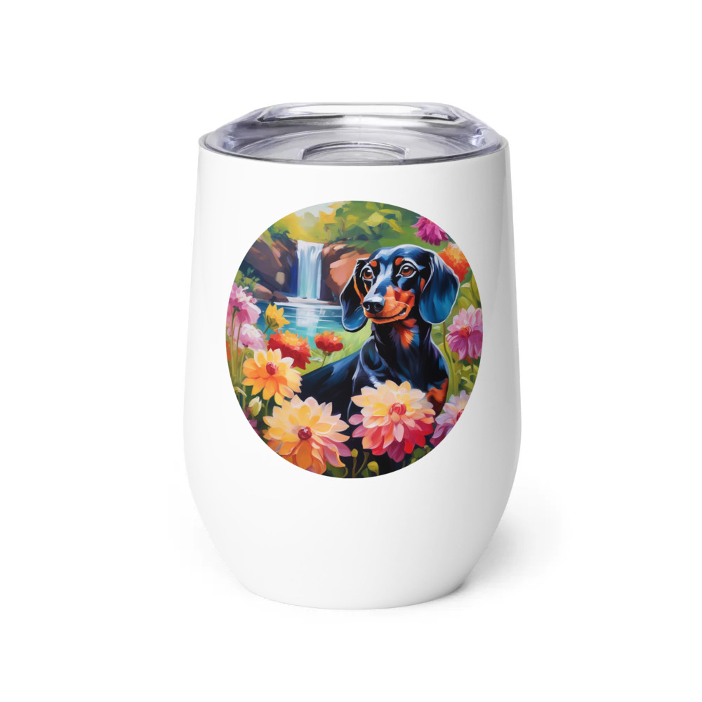 PugMug Custom Black Dachshund Wine Tumbler