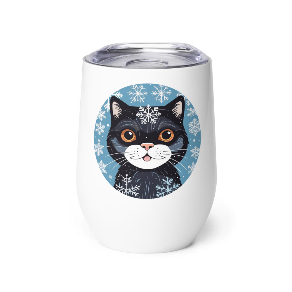 PugMug Custom Black Scottish Fold Cat Wine Tumbler