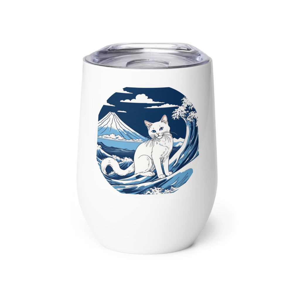 PugMug Custom White Companion Cat Wine Tumbler