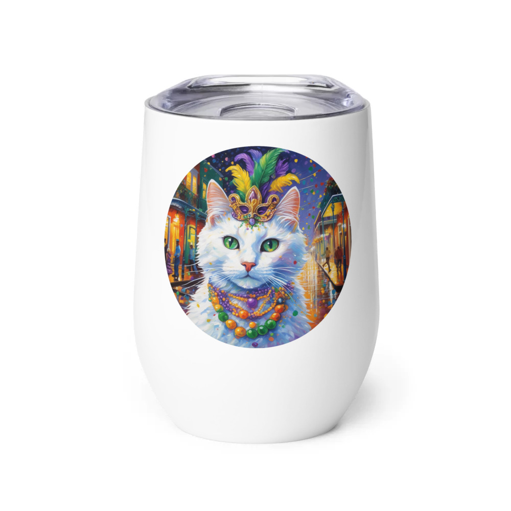 PugMug Custom White Companion Cat Wine Tumbler