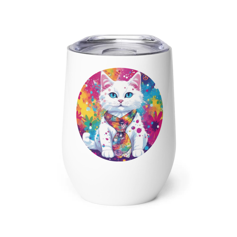 PugMug Custom White Companion Cat Wine Tumbler