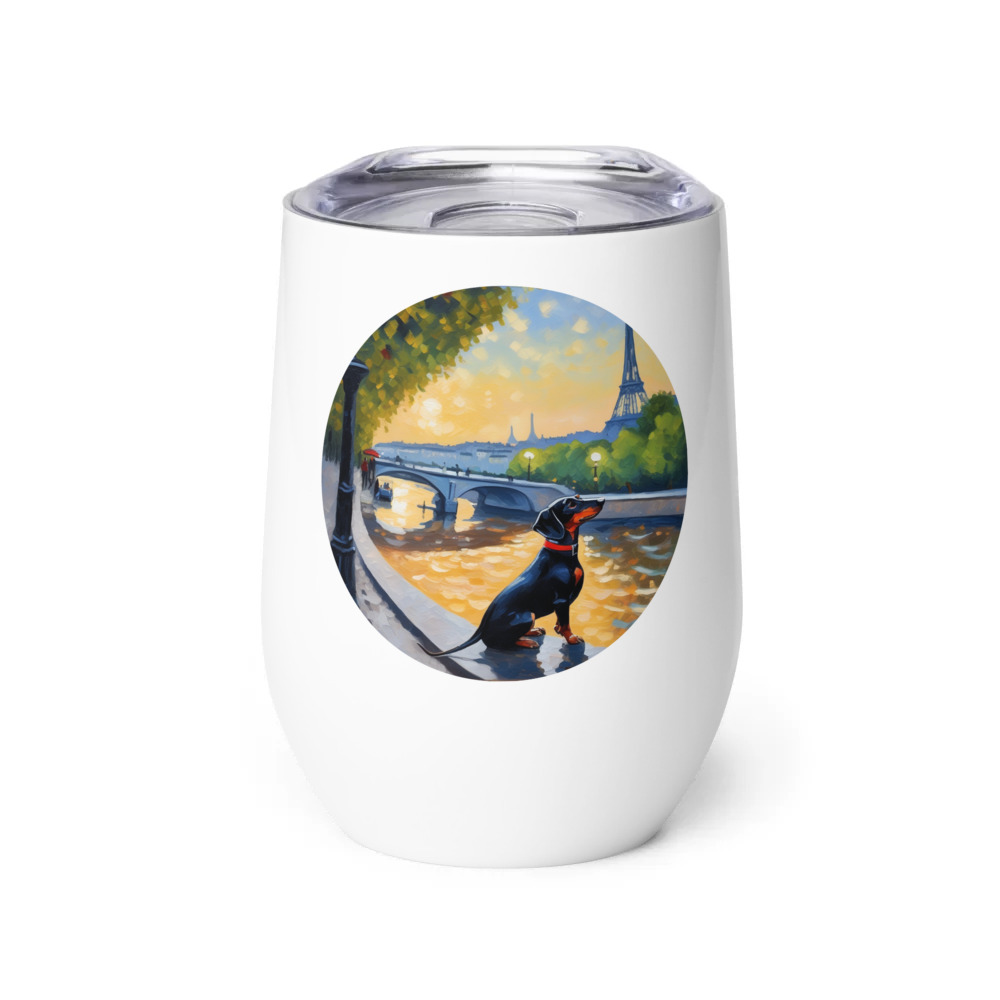 PugMug Custom Black Dachshund Wine Tumbler
