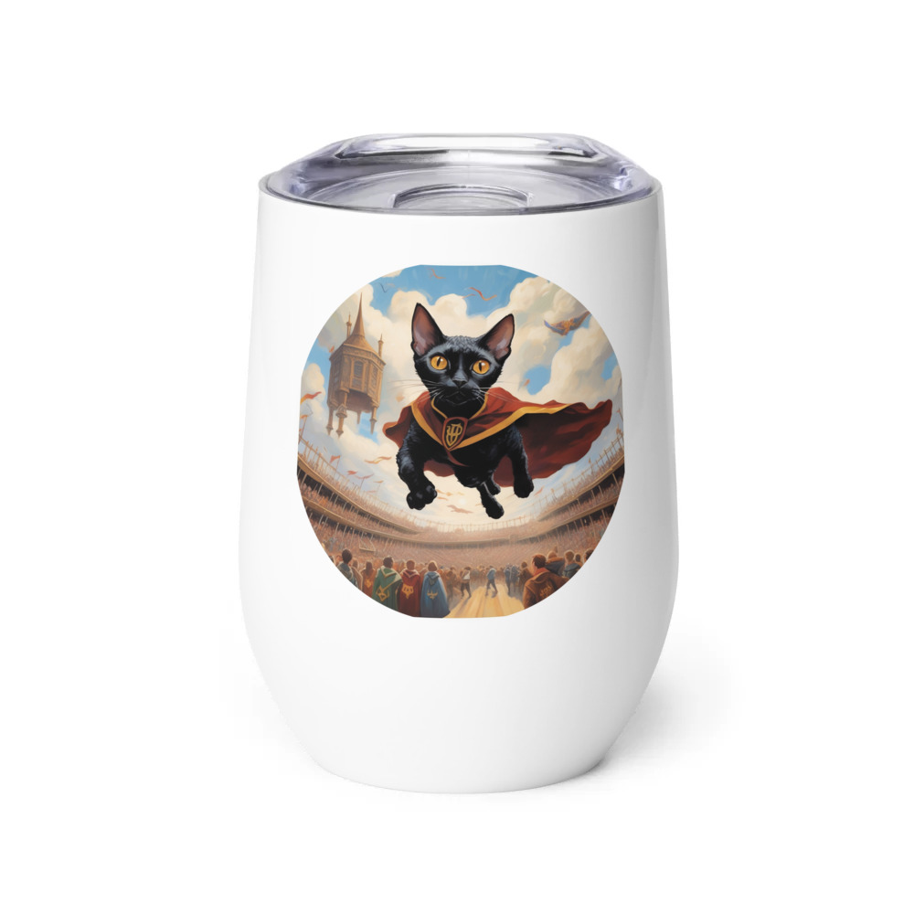 PugMug Custom Black Devon Rex Cat Wine Tumbler