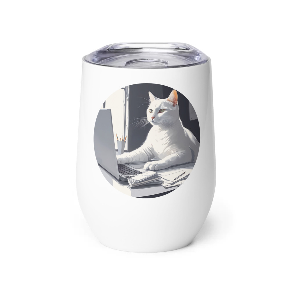 PugMug Custom White Companion Cat Wine Tumbler