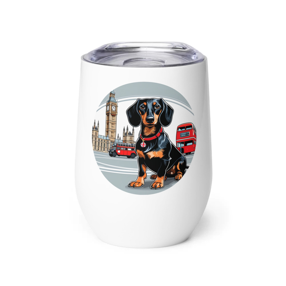 PugMug Custom Black Dachshund Wine Tumbler
