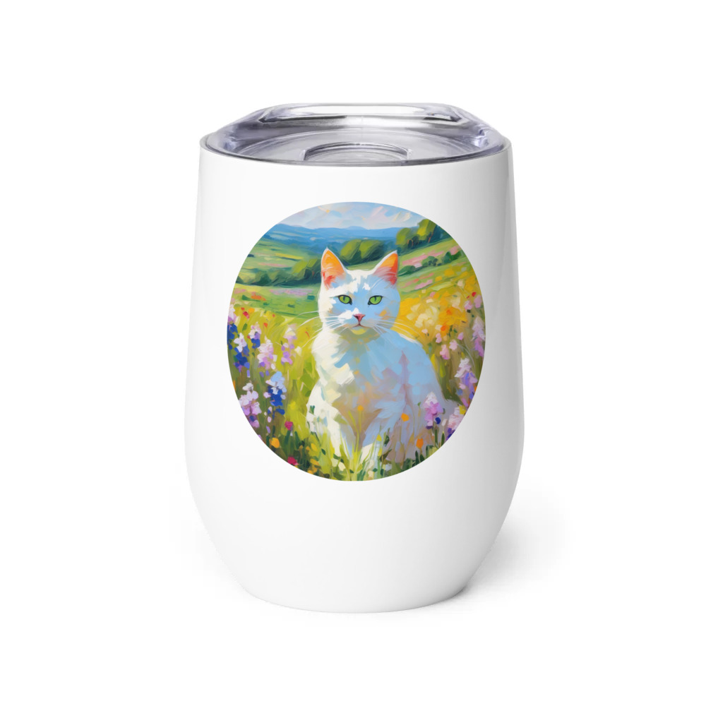 PugMug Custom White Companion Cat Wine Tumbler