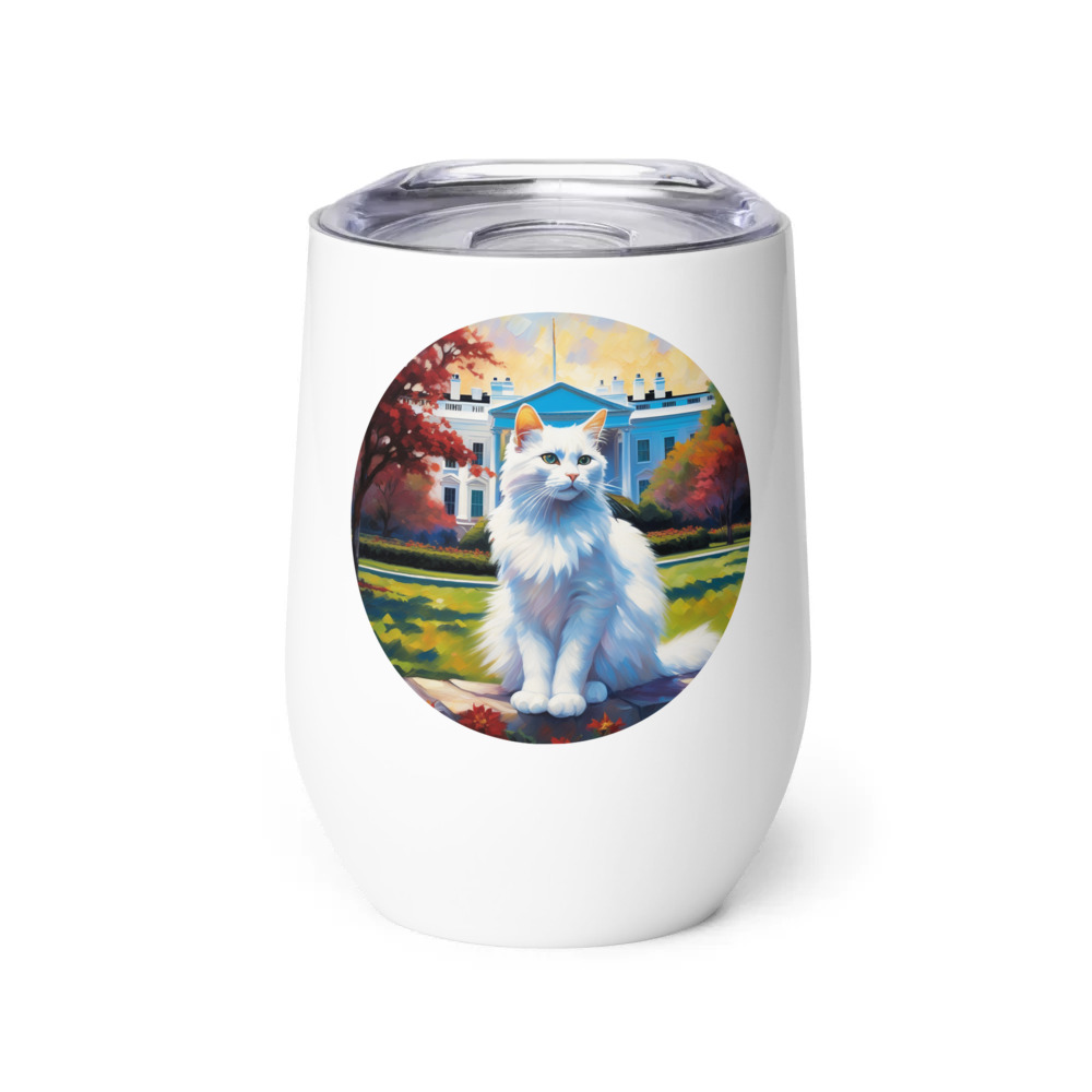 PugMug Custom White Companion Cat Wine Tumbler