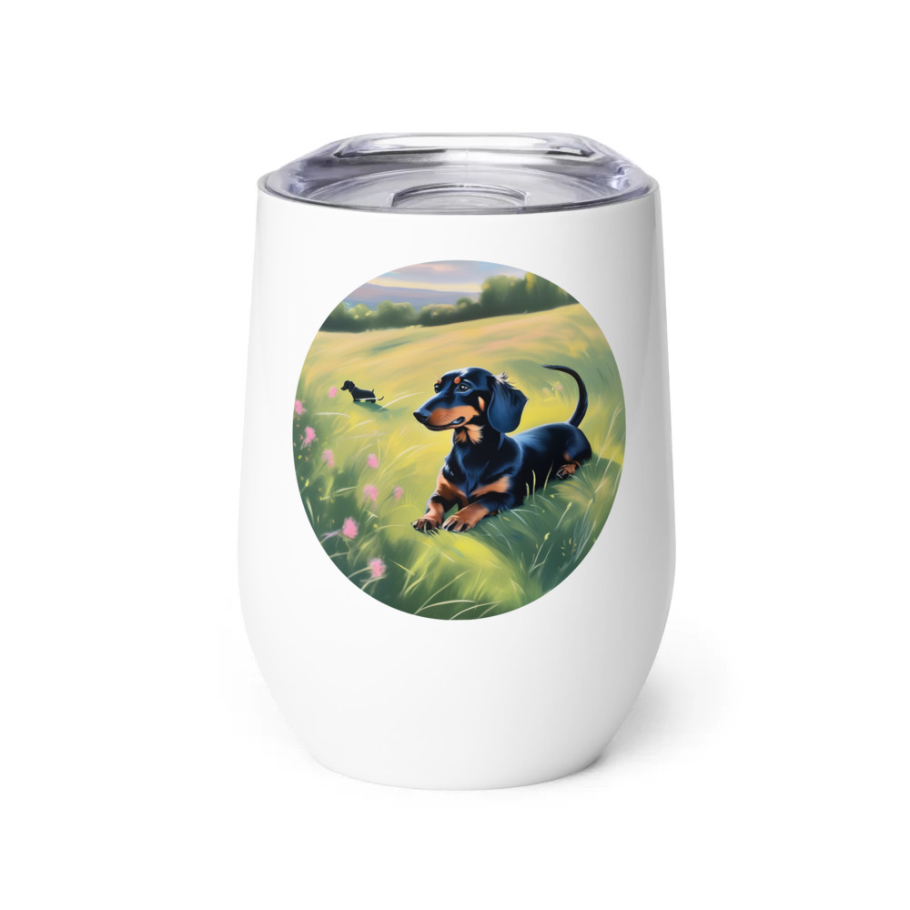 PugMug Custom Black Dachshund Wine Tumbler