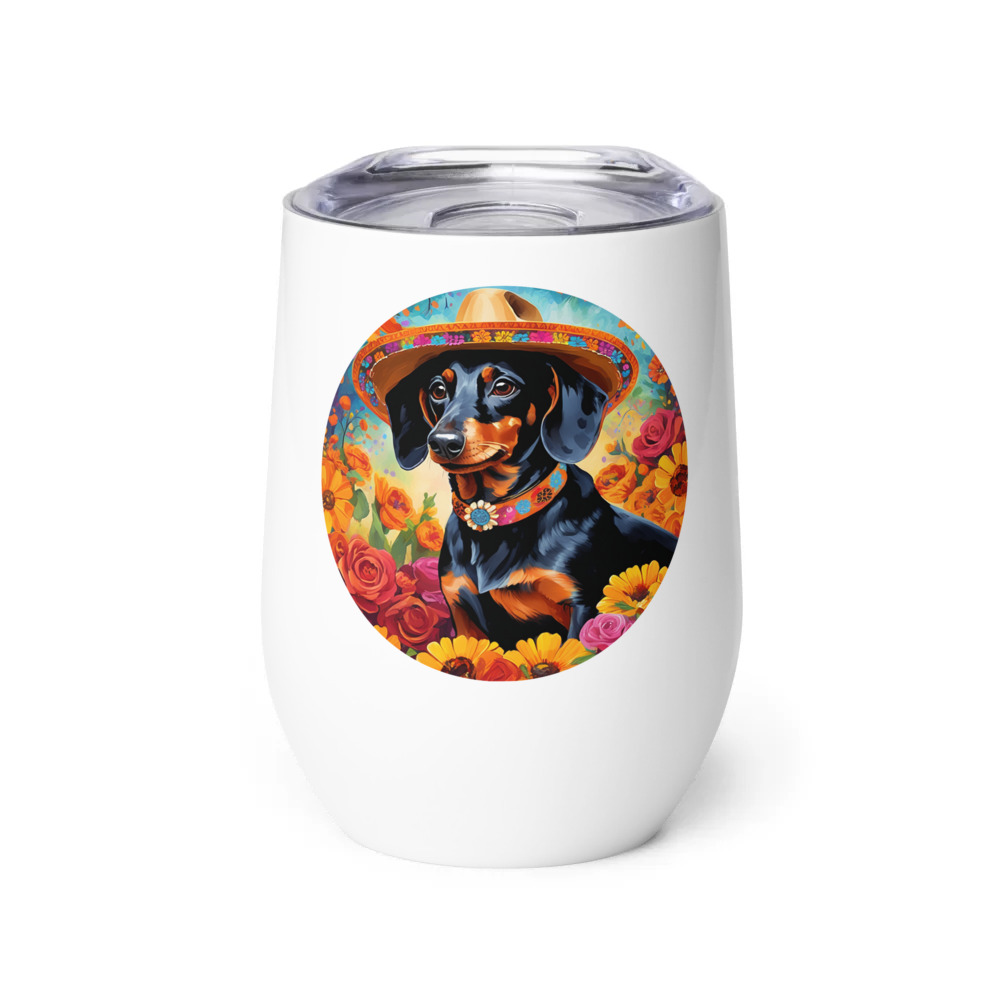 PugMug Custom Black Dachshund Wine Tumbler