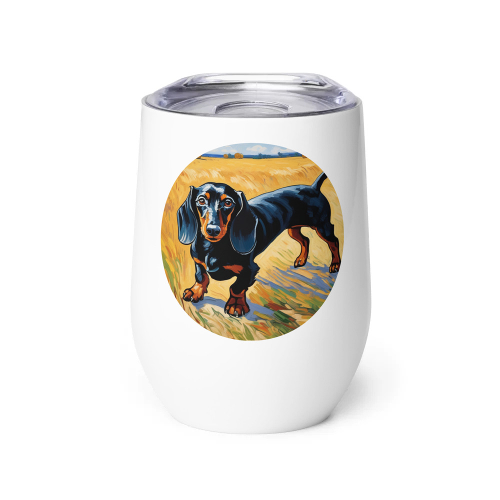 PugMug Custom Black Dachshund Wine Tumbler
