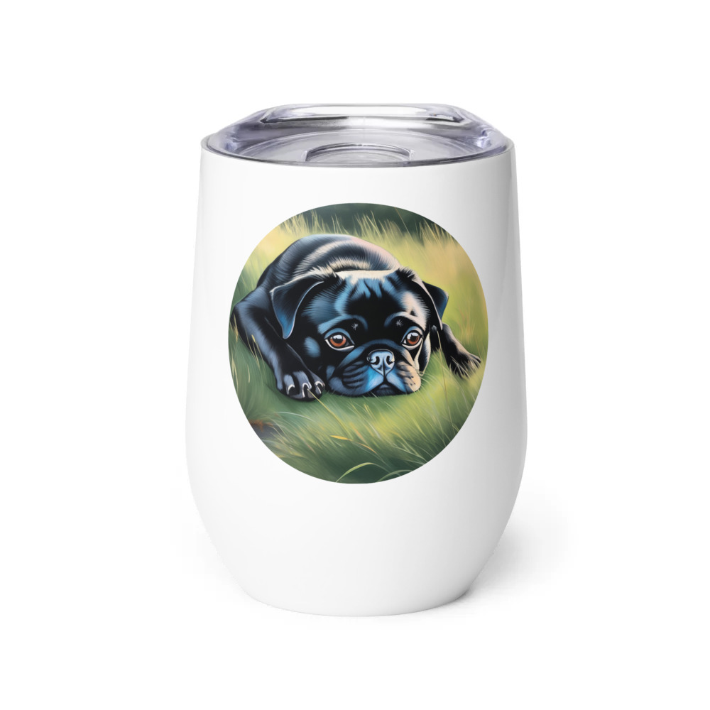PugMug Custom Black Pug Wine Tumbler