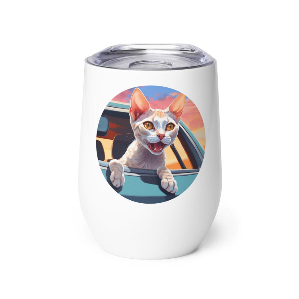 PugMug Custom Tabby Devon Rex Cat Wine Tumbler