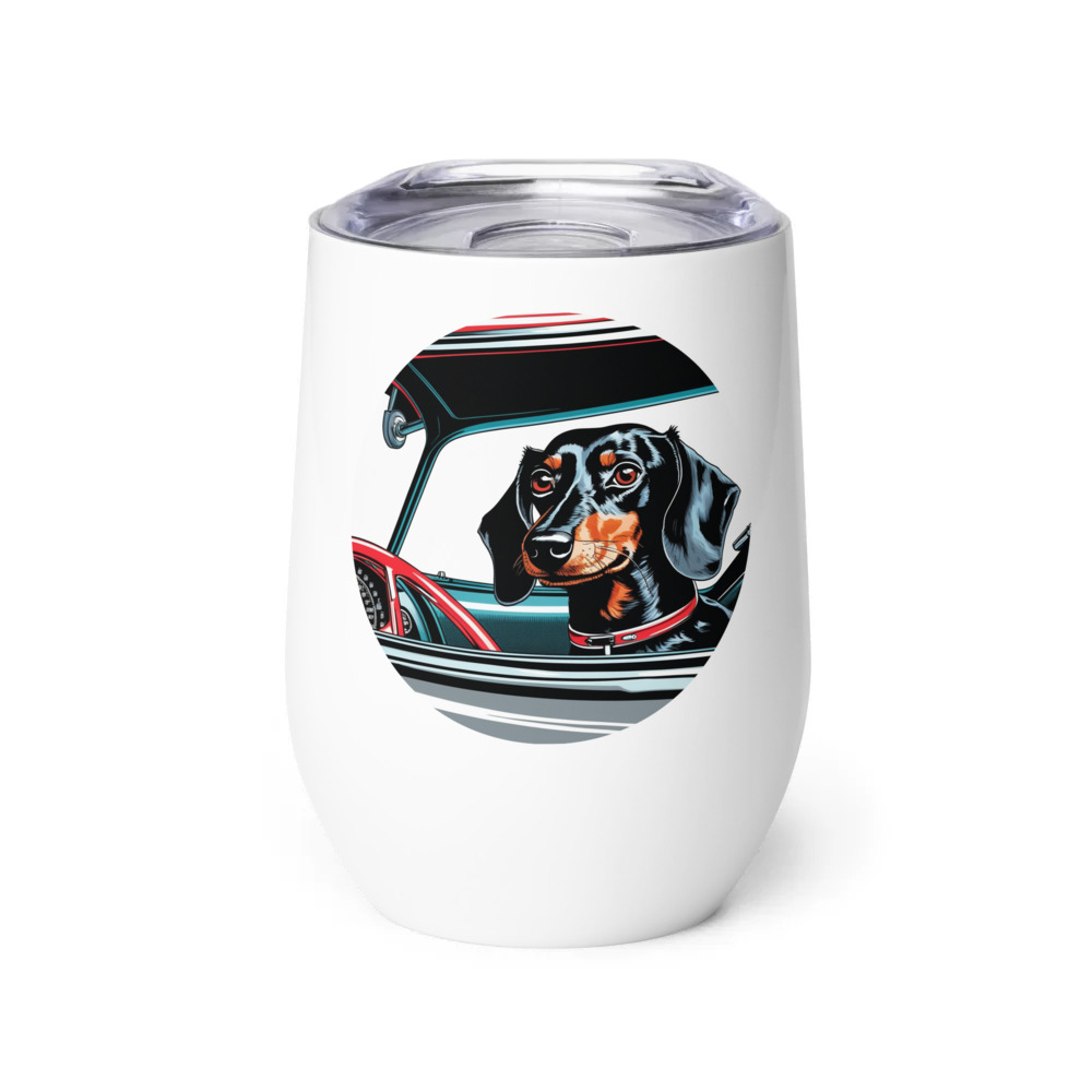 PugMug Custom Black Dachshund Wine Tumbler