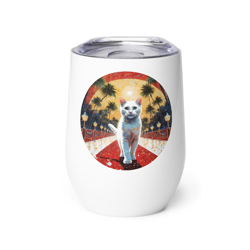 PugMug Custom White Companion Cat Wine Tumbler
