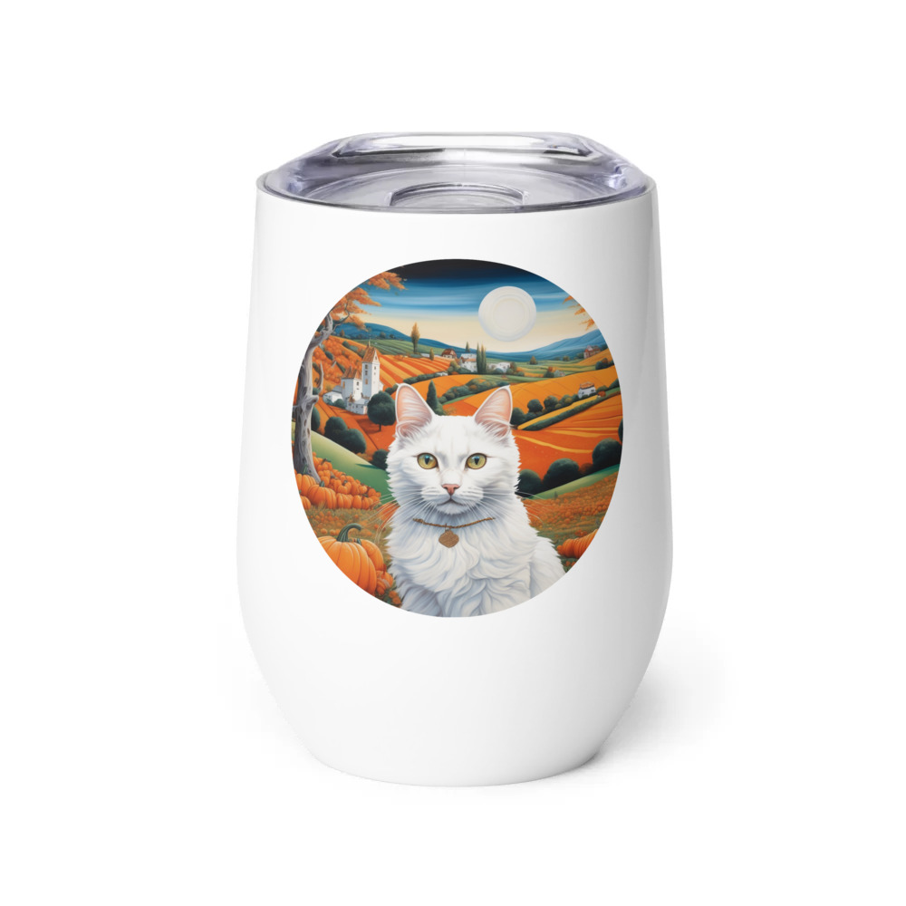 PugMug Custom White Companion Cat Wine Tumbler
