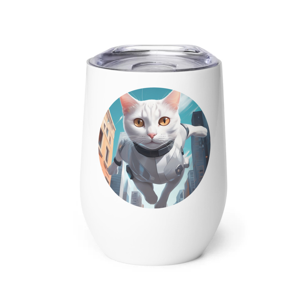 PugMug Custom White Companion Cat Wine Tumbler