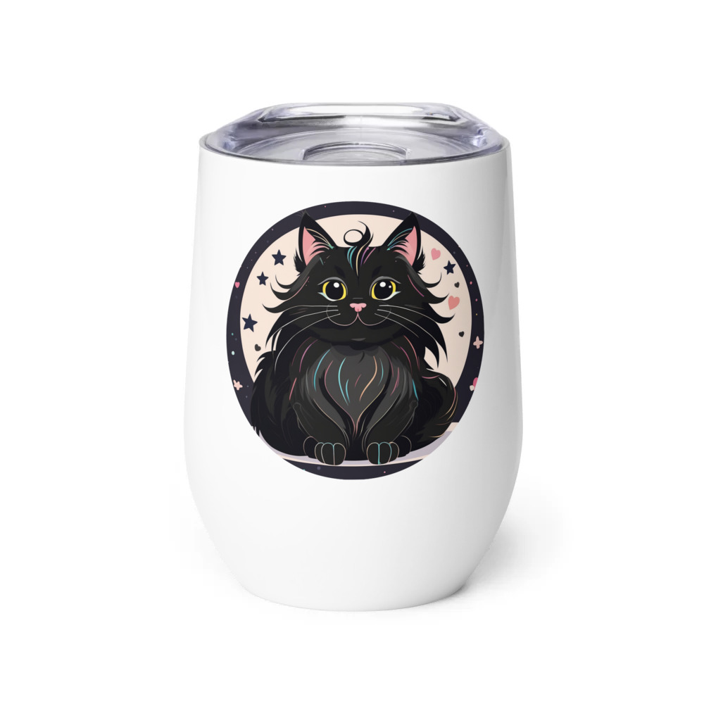 PugMug Custom Black Maine Coon Cat Wine Tumbler