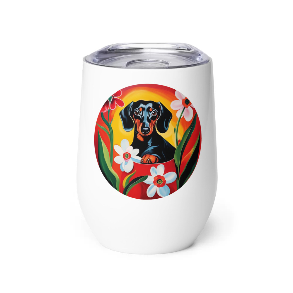 PugMug Custom Black Dachshund Wine Tumbler
