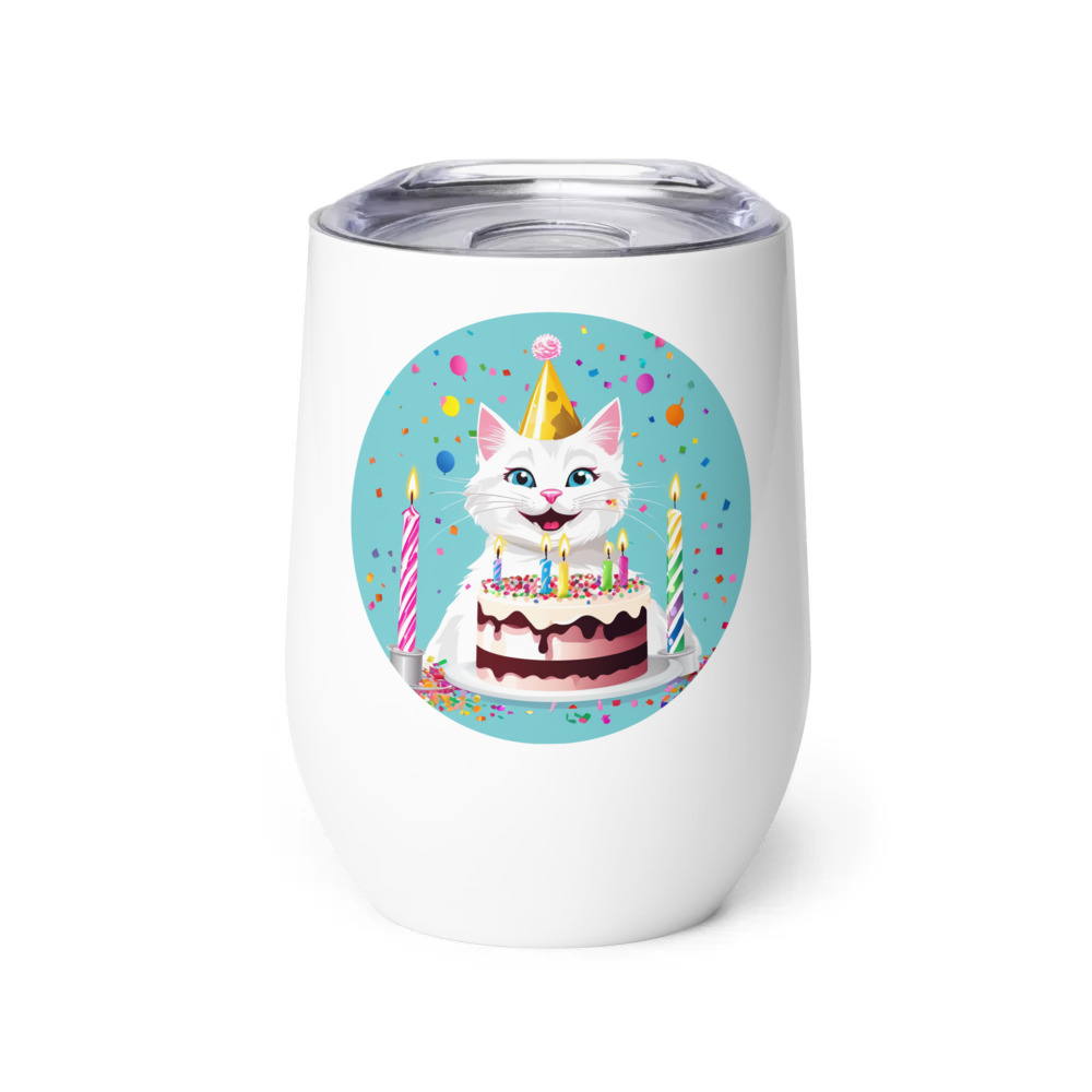 PugMug Custom White Companion Cat Wine Tumbler