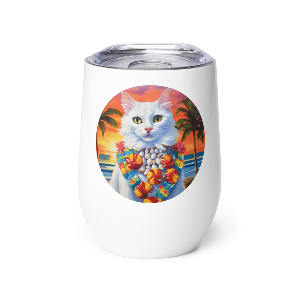 PugMug Custom White Companion Cat Wine Tumbler