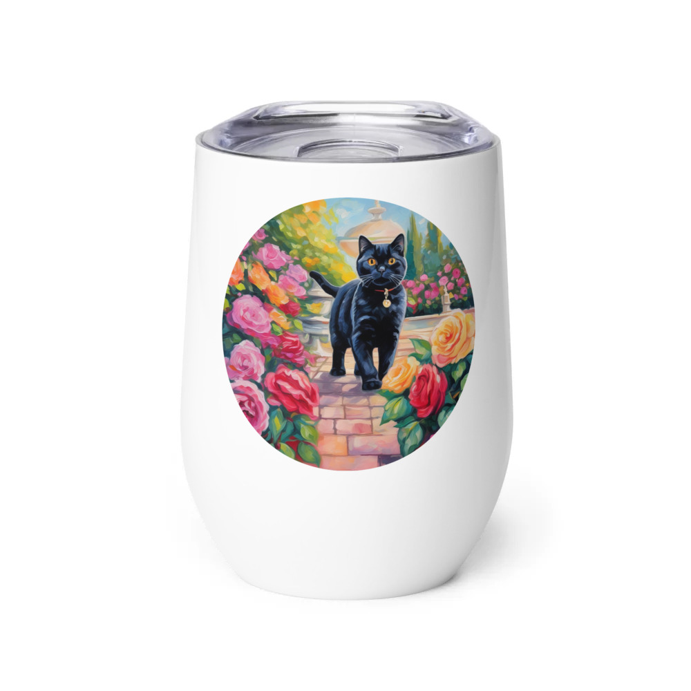 PugMug Custom Black Scottish Fold Cat Wine Tumbler