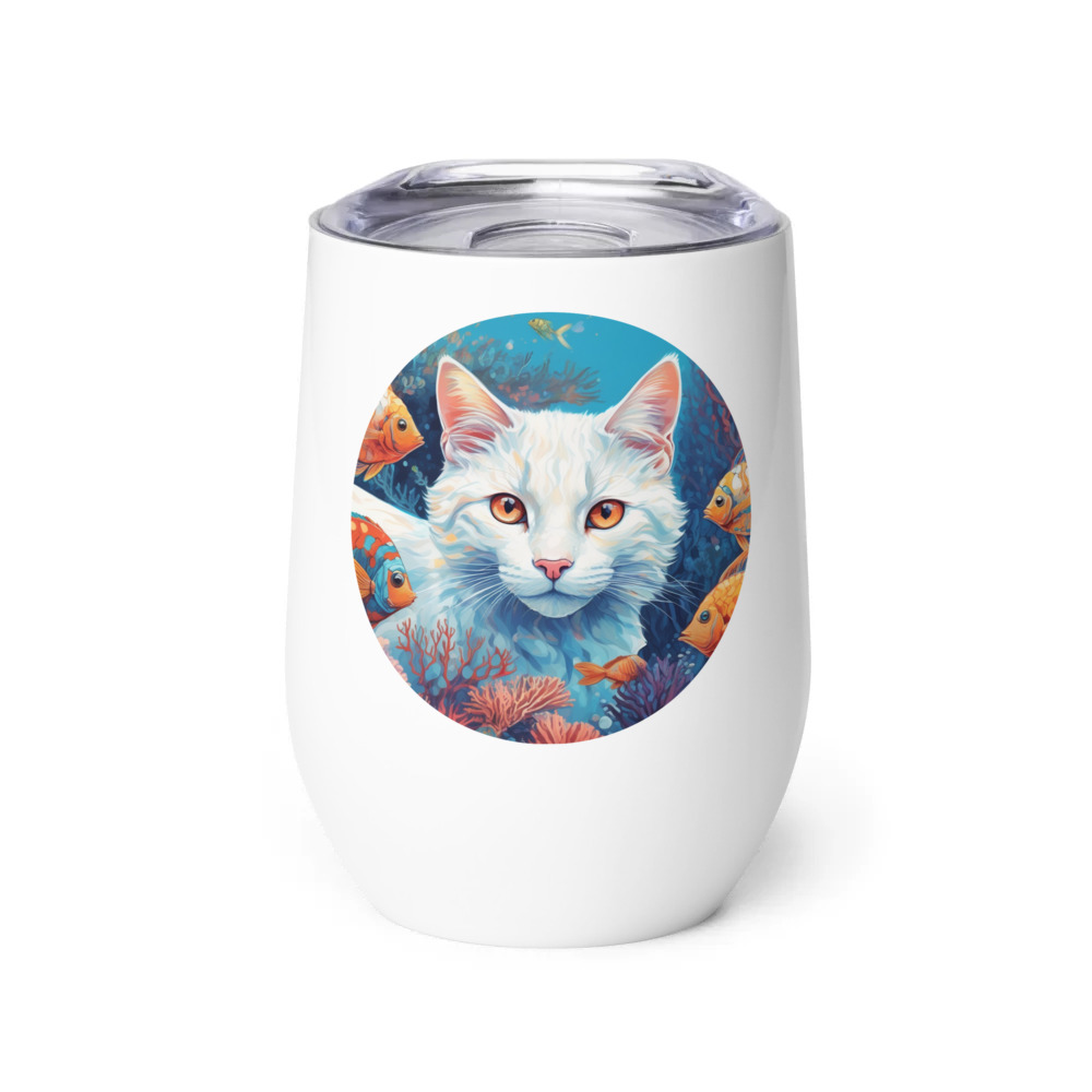 PugMug Custom White Companion Cat Wine Tumbler