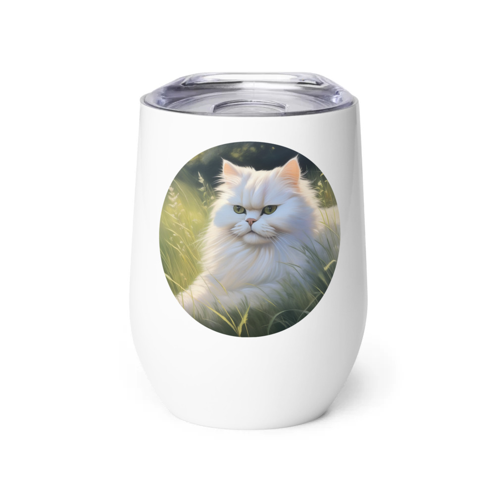 PugMug Custom White Persian Cat Wine Tumbler
