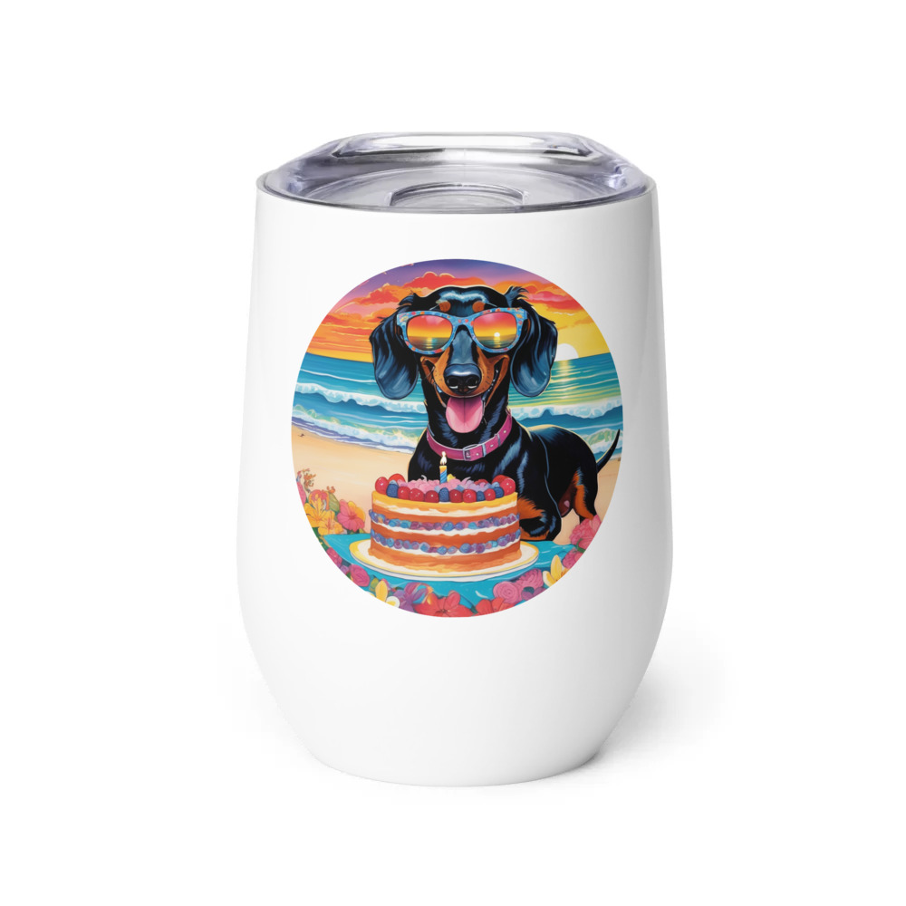 PugMug Custom Black Dachshund Wine Tumbler